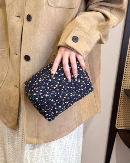 Quilted Floral Clutch with Checkered Interior