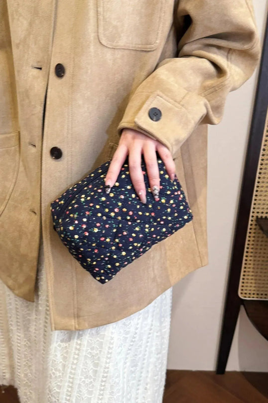 Quilted Floral Clutch with Checkered Interior