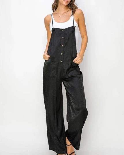 Chic Half Button Sleeveless Straight-Leg Jumpsuit