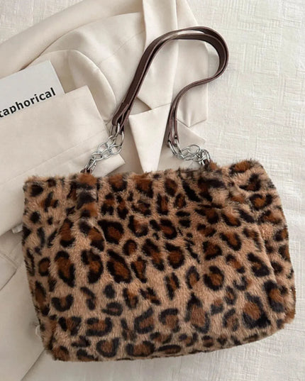 Bolso de hombro de piel sintética con estampado de leopardo