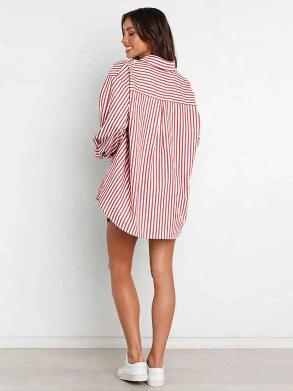 Striped Short Sleeve Button-Up Shirt and Shorts Combo Set