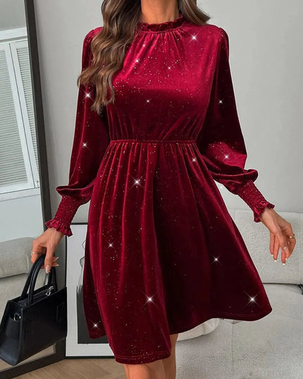 Glitter Mock Neck Long Sleeve Mini Dress - ShopEasier