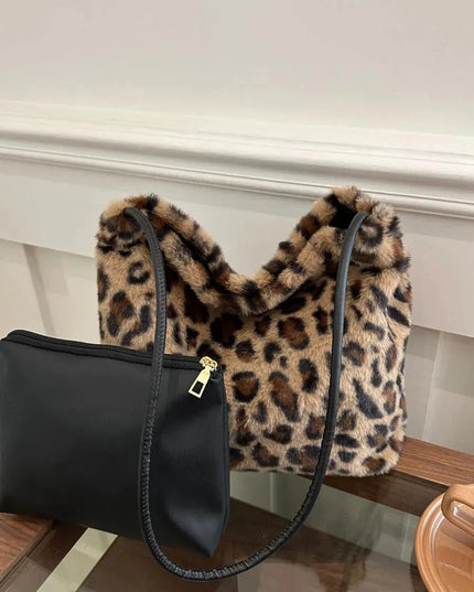 Wild Print Plush Shoulder Bag