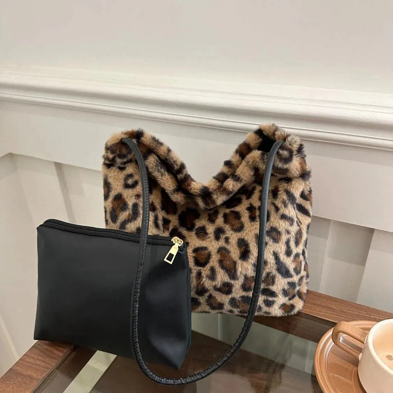 Wild Print Plush Shoulder Bag