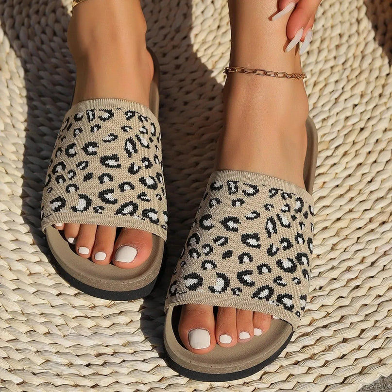 Leopard Print Open Toe Flats