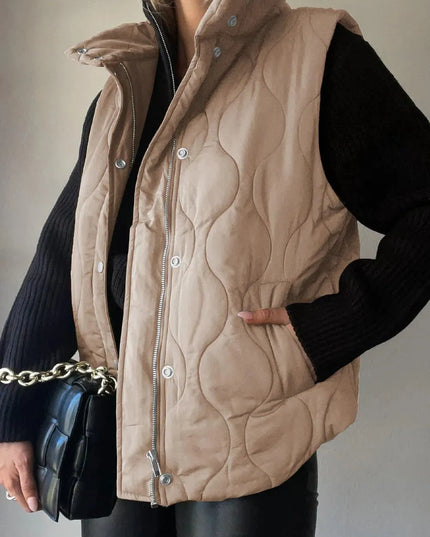 Pocketed Collared Vest with Opaque Design