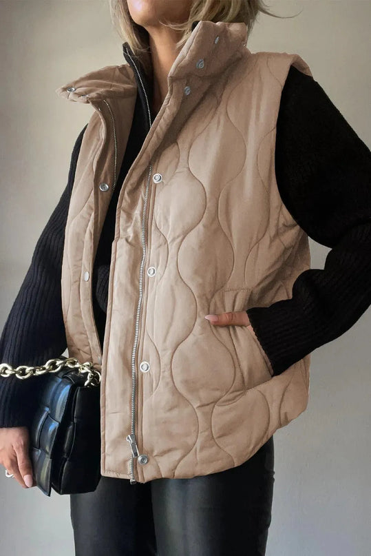 Pocketed Collared Vest with Opaque Design