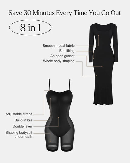 Basic Bae Built-In Shapewear Square Neck Long Sleeve Maxi Dress - ShopEasier