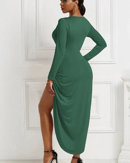 High-low Ruched Surplice Long Sleeve Dress