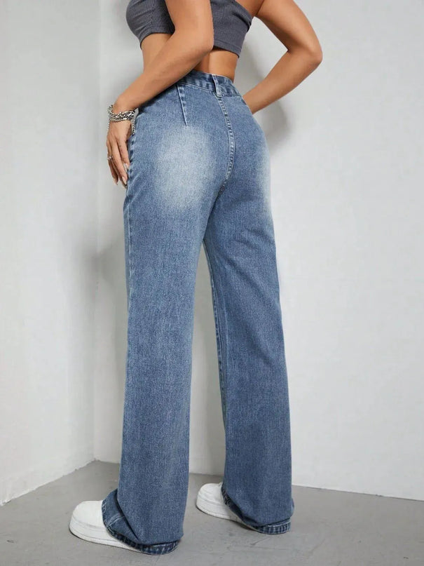 High Rise Wide Leg Jeans with Pockets - ShopEasier