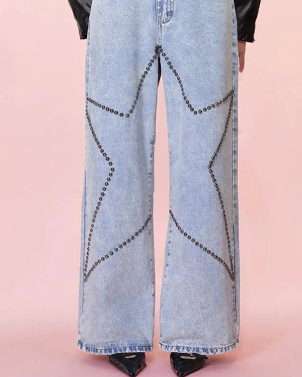 Studded Star Straight Jeans with Pockets - ShopEasier