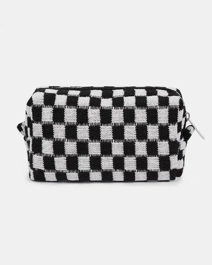 Chic Knitted Checkered Makeup Organizer Pouch