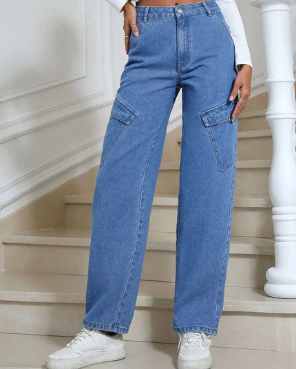 High Waist Straight Leg Jeans with Pockets - ShopEasier