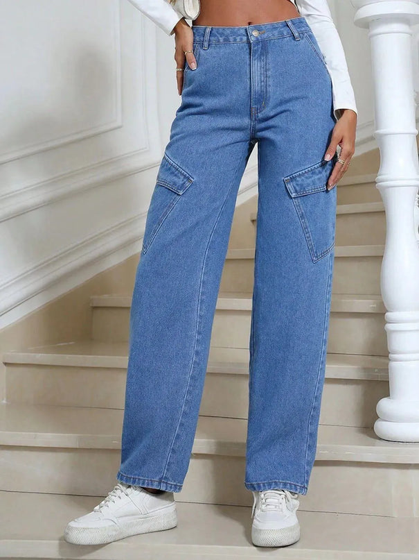 High Waist Straight Leg Jeans with Pockets - ShopEasier