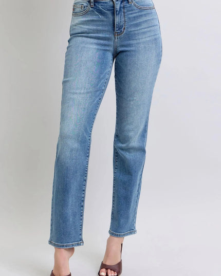 Judy Blue Full Size Wash Thermal Straight Jeans with Pockets - ShopEasier