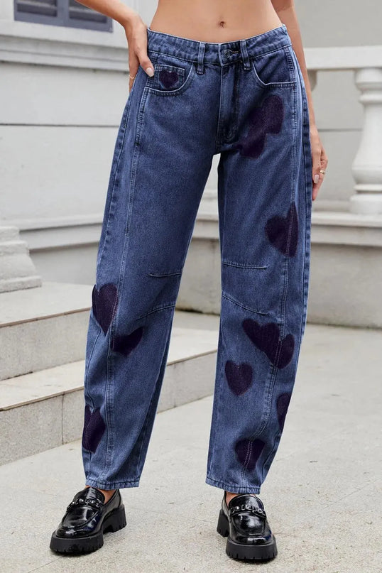 Heart Mid Rise Jeans with Pockets - ShopEasier