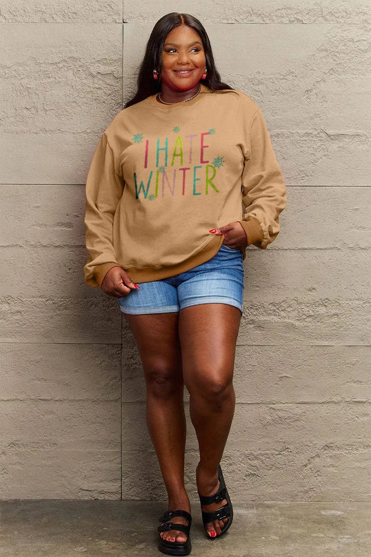 Simply Love Full Size I HATE WINTER Dropped Shoulder Sweatshirt - ShopEasier