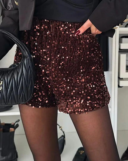 Glittering Sequin Mid Rise Shorts