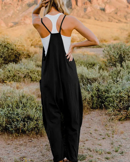 Double Take Full Size V-Neck Sleeveless Jumpsuit with Pockets - ShopEasier