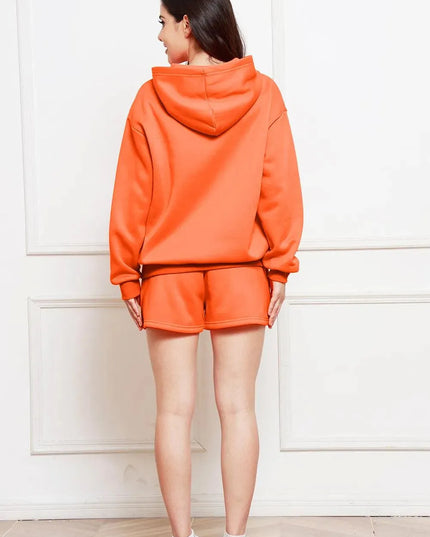 Casual Drop Shoulder Hoodie and Shorts Ensemble