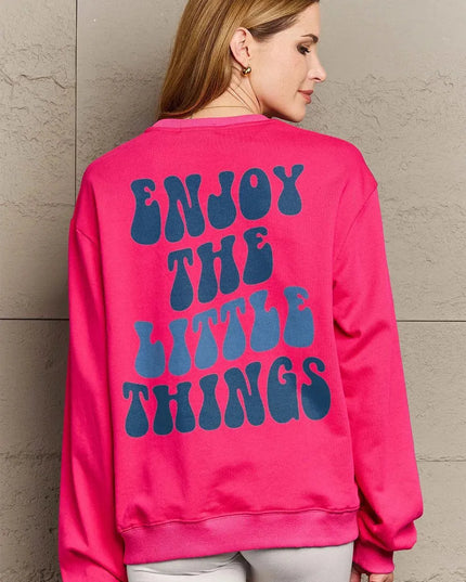 Simply Love Full Size ENJOY THE LITTLE THINGS Round Neck Sweatshirt - ShopEasier