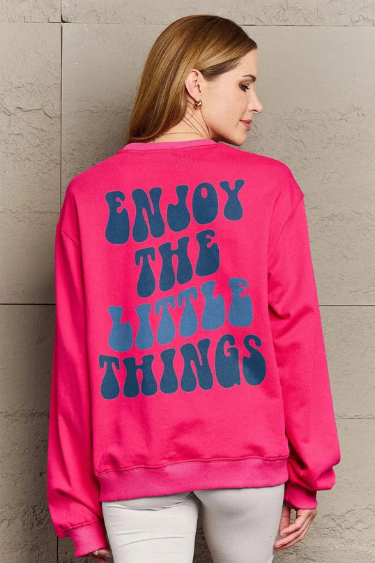 Simply Love Full Size ENJOY THE LITTLE THINGS Round Neck Sweatshirt - ShopEasier