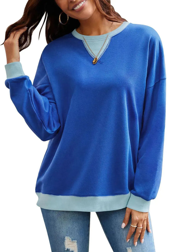 Contrast Lovelet Round Neck Long Sleeve Pullover