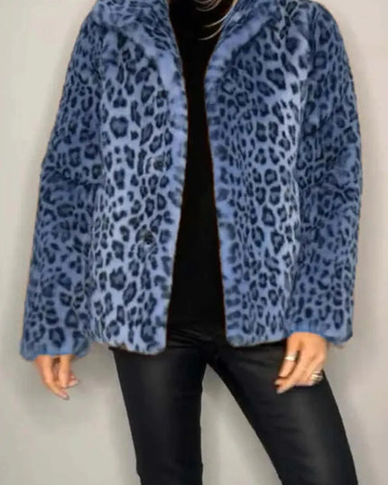 Full Size Leopard Furry Collared Neck Long Sleeve Coat - ShopEasier