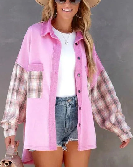 Plaid Button Up Shacket with Chest Pockets - ShopEasier