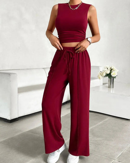 Devine Mock Neck Sleeveless Top and Drawstring Pants Set - ShopEasier