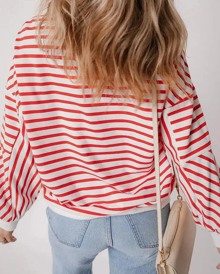 Casual Oversized Striped Long Sleeve Sweatshirt