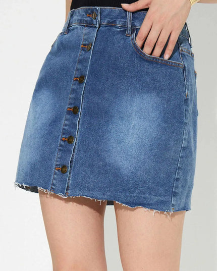 Pocketed Button Up Denim Skirt - ShopEasier