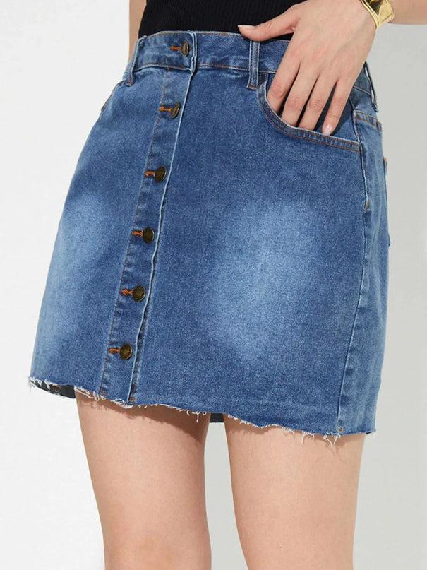 Pocketed Button Up Denim Skirt - ShopEasier