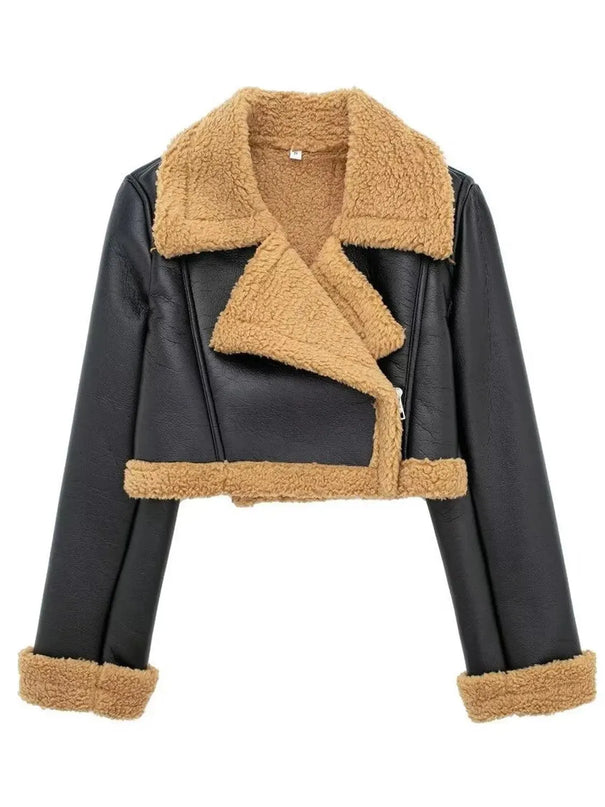 Collared Neck Long Sleeve Plush Cropped Jacket - ShopEasier