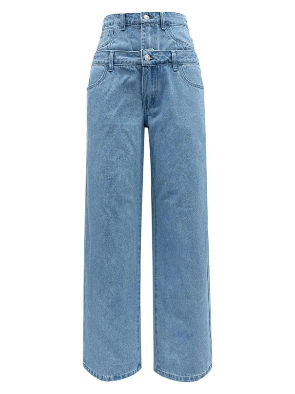 Faux Layered High Waist Jeans - ShopEasier