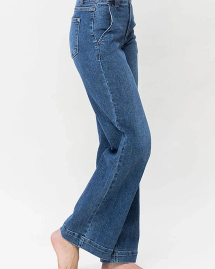 Judy Blue Full Size Double Button Wide Leg Jeans - ShopEasier