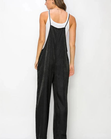 Chic Half Button Sleeveless Straight-Leg Jumpsuit