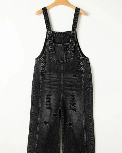 Distressed Wide Strap Denim Overalls - ShopEasier