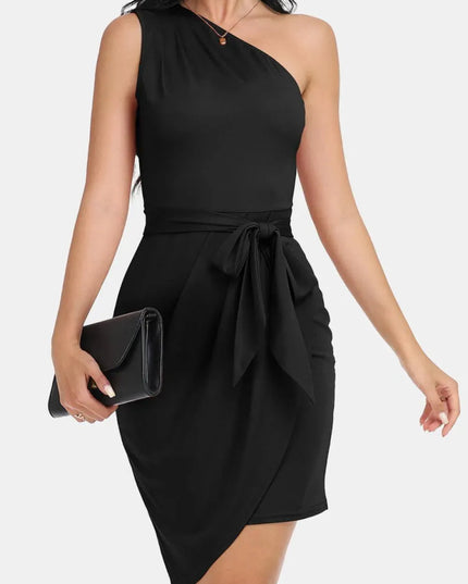 Tie Front One-Shoulder Sleeveless Dress - ShopEasier