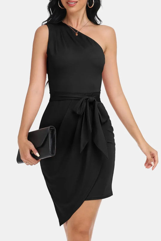 Tie Front One-Shoulder Sleeveless Dress - ShopEasier