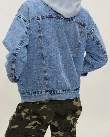 Button Up Collared Neck Long Sleeve Denim Jacket - ShopEasier