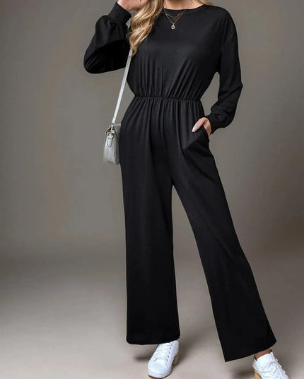 Tied Round Neck Wide Leg Jumpsuit - ShopEasier