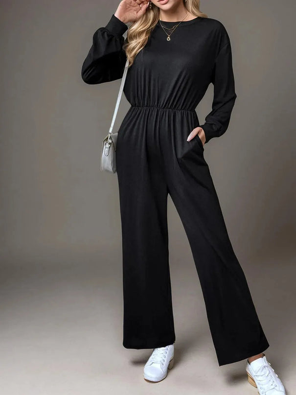 Tied Round Neck Wide Leg Jumpsuit - ShopEasier