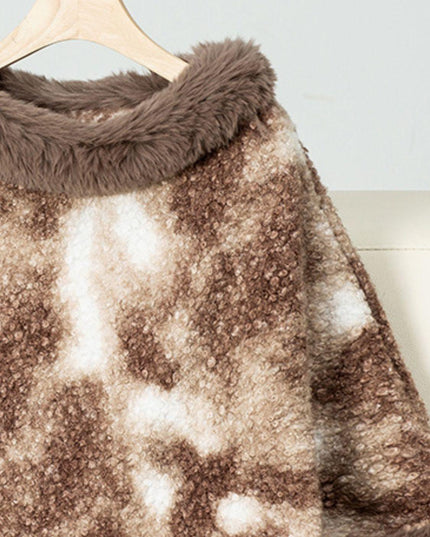 Furry Contrast Three-Quarter Poncho - ShopEasier