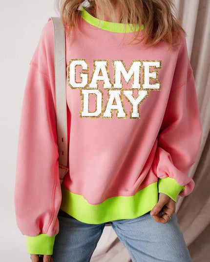 Sequin Letter Print Long Sleeve Sweatshirt with Round Neck