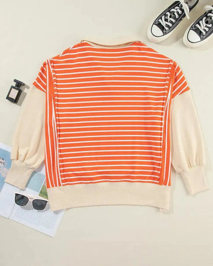 Slit Striped Long Sleeve Sweatshirt