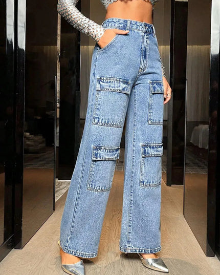 Wide Leg High Waist Jeans with Pockets - ShopEasier