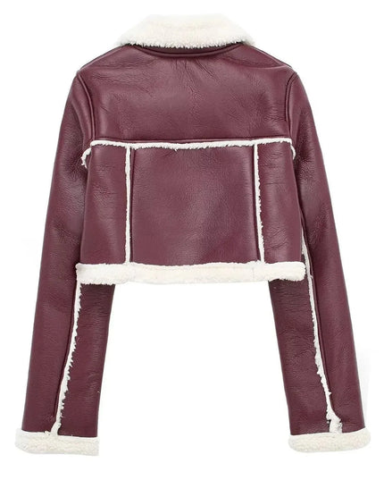 Collared Neck Long Sleeve Plush Cropped Jacket - ShopEasier