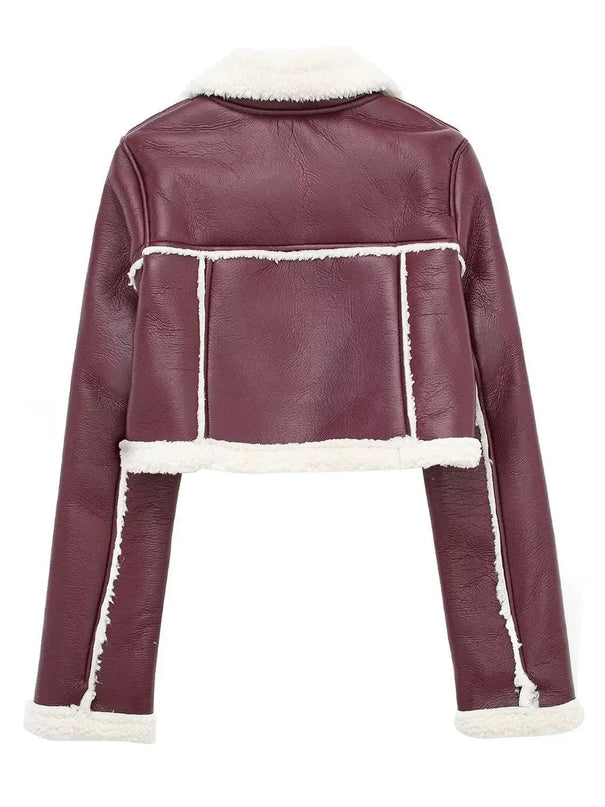 Collared Neck Long Sleeve Plush Cropped Jacket - ShopEasier