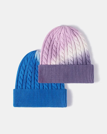 Gorro de punto trenzado con puños y efecto tie-dye en contraste